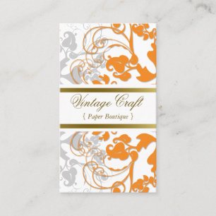 Damask  Floral Flourish Chic Oranje Elegant Visitekaartje