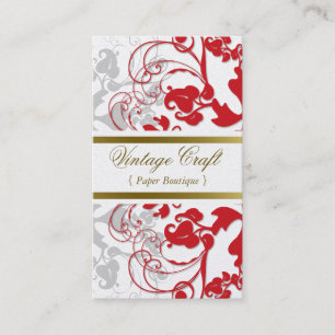 Damask Floral Flourish Chic Red Elegant Visitekaartje