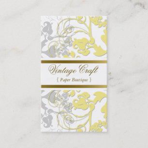 Damask Floral Flourish Chic Yellow Elegant Visitekaartje