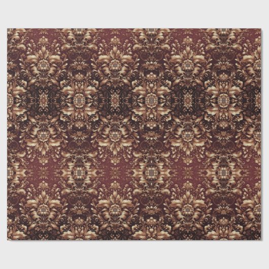 Damask Floral  in Rood en Goud Cadeaupapier (Vlak)