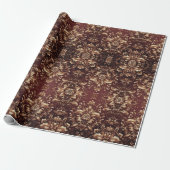 Damask Floral  in Rood en Goud Cadeaupapier (Uitgerold)