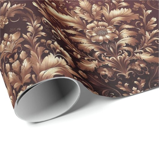 Damask Floral  in Rood en Goud Cadeaupapier (Rol Hoek)