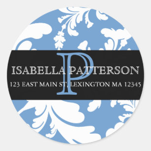 Damask Floral Monogram Cirkel Adres Label