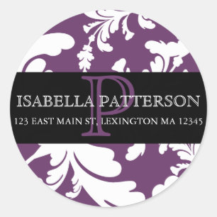 Damask Floral Monogram Cirkel Adres Label