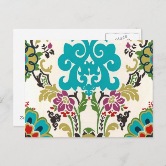 Damask Floral Pattern Plum Turquoise Briefkaart (Voorkant / Achterkant)