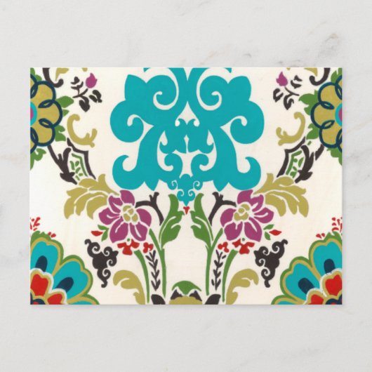 Damask Floral Pattern Plum Turquoise Briefkaart (Voorkant)
