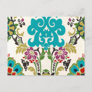 Damask Floral Pattern Plum Turquoise Briefkaart