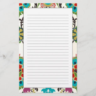 Damask Floral Pattern Plum Turquoise Briefpapier