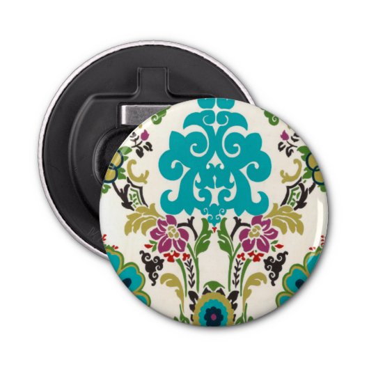 Damask Floral Pattern Plum Turquoise Button Flesopener (Voorkant)