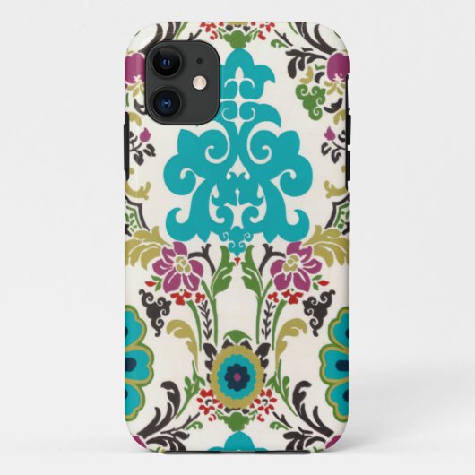 Damask Floral Pattern Plum Turquoise Case-Mate iPhone Case (Achterkant)