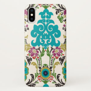 Damask Floral Pattern Plum Turquoise iPhone X Hoesje