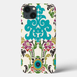 Damask Floral Pattern Plum Turquoise iPhone 13 Hoesje