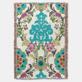 Damask Floral Pattern Plum Turquoise Deken (Voorkant Verticaal)