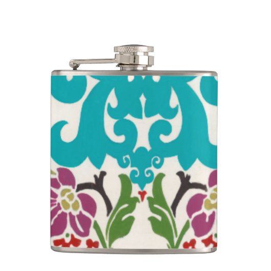 Damask Floral Pattern Plum Turquoise Heupfles (Voorkant)