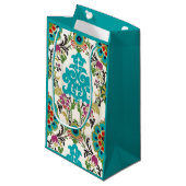 Damask Floral Pattern Plum Turquoise Klein Cadeauzakje (Voorkant Gekanteld)