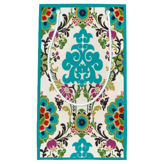Damask Floral Pattern Plum Turquoise Klein Cadeauzakje (Voorkant)