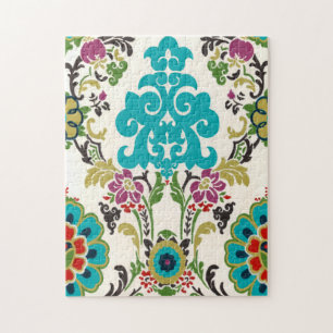Damask Floral Pattern Plum Turquoise Legpuzzel