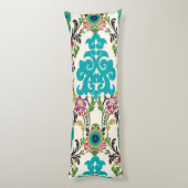 Damask Floral Pattern Plum Turquoise Lichaamskussen (Achterkant (Verticaal))