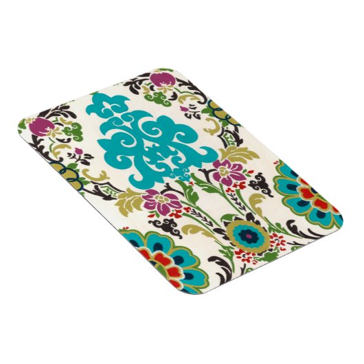 Damask Floral Pattern Plum Turquoise Magneet (Rechterzijde)