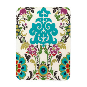 Damask Floral Pattern Plum Turquoise Magneet