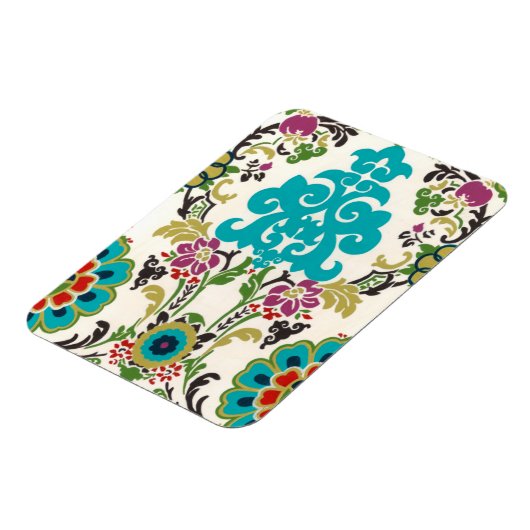 Damask Floral Pattern Plum Turquoise Magneet (Linkerzijde)