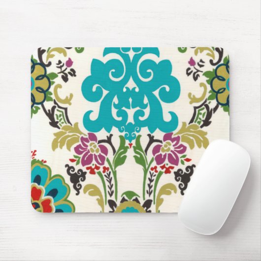 Damask Floral Pattern Plum Turquoise Muismat (Met muis)
