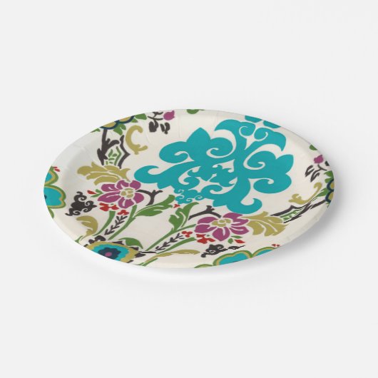 Damask Floral Pattern Plum Turquoise Papieren Bordje (Gekanteld)