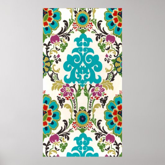 Damask Floral Pattern Plum Turquoise Poster (Voorkant)
