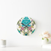 Damask Floral Pattern Plum Turquoise Ronde Klok (Huis)