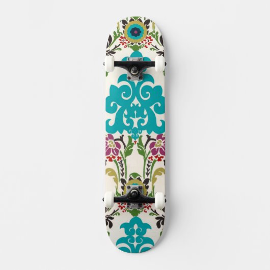 Damask Floral Pattern Plum Turquoise Skateboard (Voorkant)
