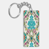 Damask Floral Pattern Plum Turquoise Sleutelhanger (Voorkant Links)