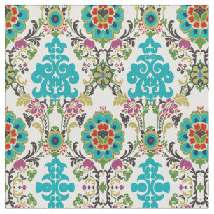 Damask Floral Pattern Plum Turquoise Stof