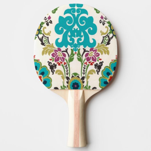 Damask Floral Pattern Plum Turquoise Tafeltennisbatje (Voorkant)