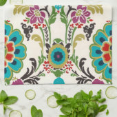 Damask Floral Pattern Plum Turquoise Theedoek (Gevouwen)