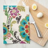 Damask Floral Pattern Plum Turquoise Theedoek (Quarter Fold)