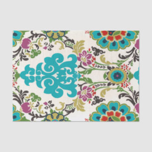 Damask Floral Pattern Plum Turquoise Tissuepapier