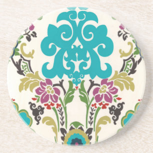 Damask Floral Pattern Plum Turquoise Zandsteen Onderzetter