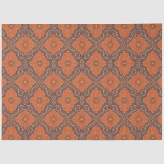 Damask Flowers Oranje Bruin  Floral Pattern Tissuepapier (Voorkant)