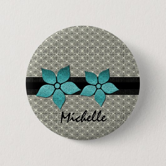 Damask Flowers Striped Border Button (Voorkant)