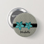 Damask Flowers Striped Border Button (Voorkant /achterkant)