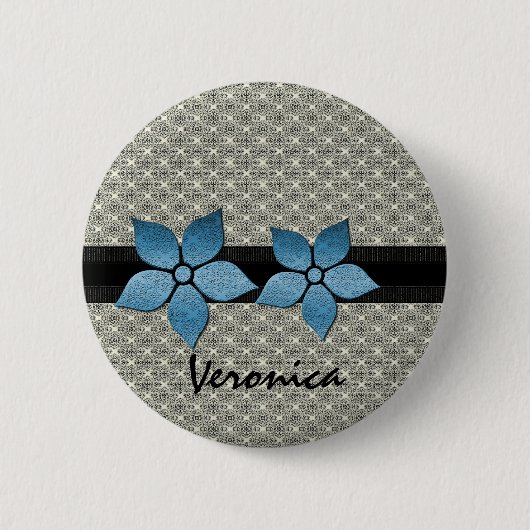 Damask Flowers Striped Border Button (Voorkant)