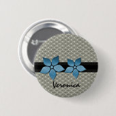 Damask Flowers Striped Border Button (Voorkant /achterkant)