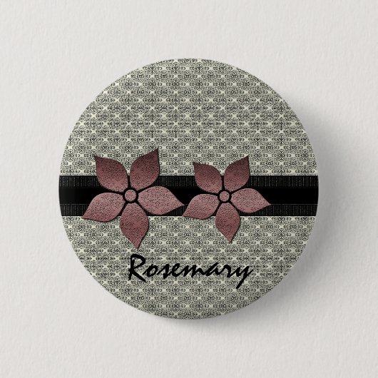 Damask Flowers Striped Border Button (Voorkant)