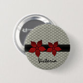 Damask Flowers Striped Border Button (Voorkant /achterkant)