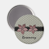 Damask Flowers Striped Border Magnet Magneet (Voorkant / Achterkant)