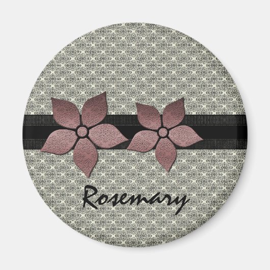 Damask Flowers Striped Border Magnet Magneet (Voorkant)