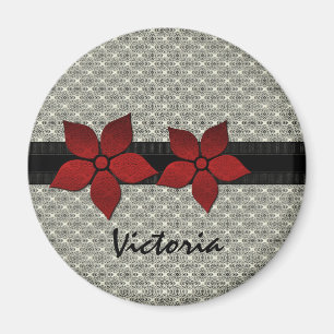 Damask Flowers Striped Border Magnet Magneet