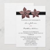 Damask Flowers Striped Border Wedding Invite Kaart (Voorkant / Achterkant)