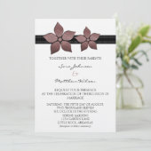 Damask Flowers Striped Border Wedding Invite Kaart (Staand voorkant)