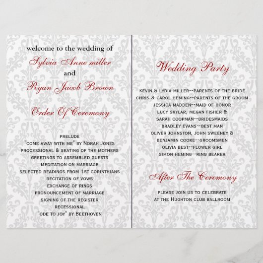 Damask Folding Photo bruiloft programma's (Achterkant)